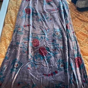 Johnny Was Velvet Maxi Skirt in a Gray Purple and Blue Floral